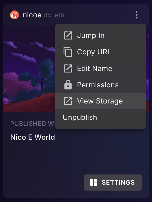 View Storage option in the Creator Hub