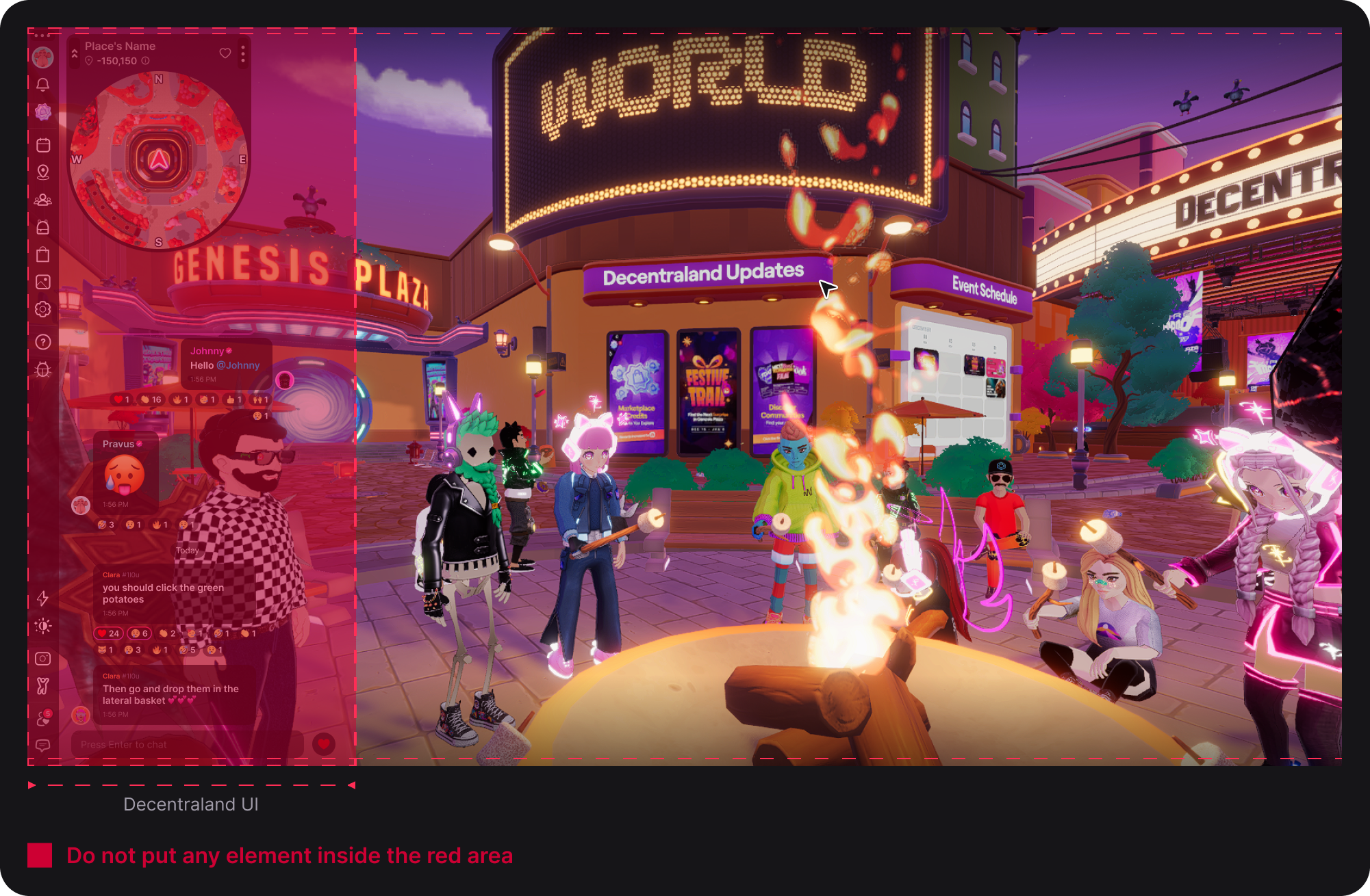 Screen regions used by UI